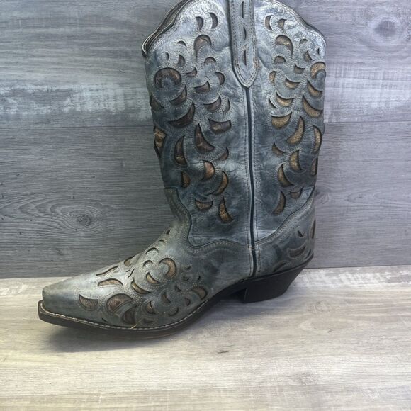 Rockin Country Two Tone Grey Acid Wash Cutout Cowboy Boots Womens 10 M RC4902 - Picture 7 of 10